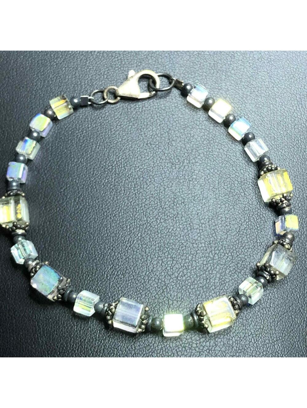 5852 Vintage Patina sterling silver 925 Clear crystal bracelet 9.9 grams 8" - Picture 1 of 2